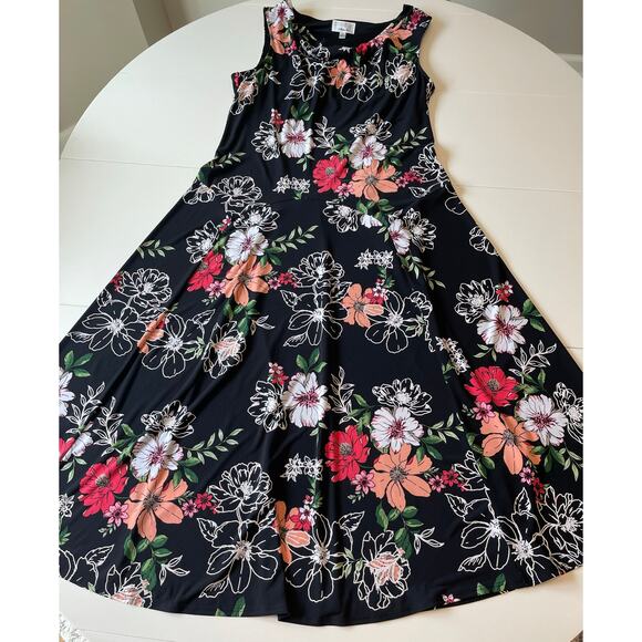 Signature by Robbie Bee Midi Dress Sz M Dark Floral Cowl Neck Sleeveless Stretch - Picture 7 of 11